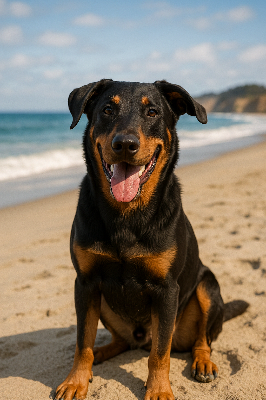 Rahj smiling on the Santa Cruz beach